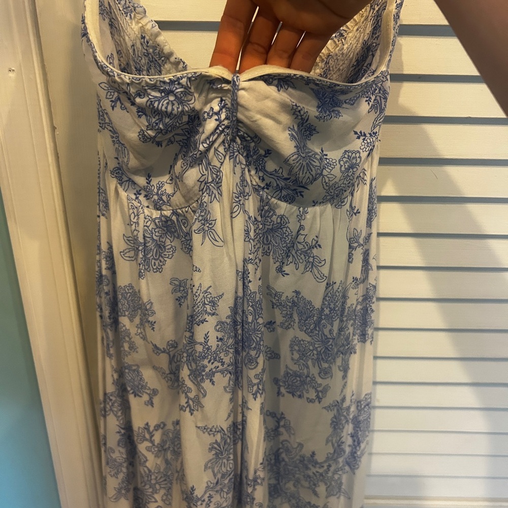 Blue and White Floral Maxi Dress, strapless